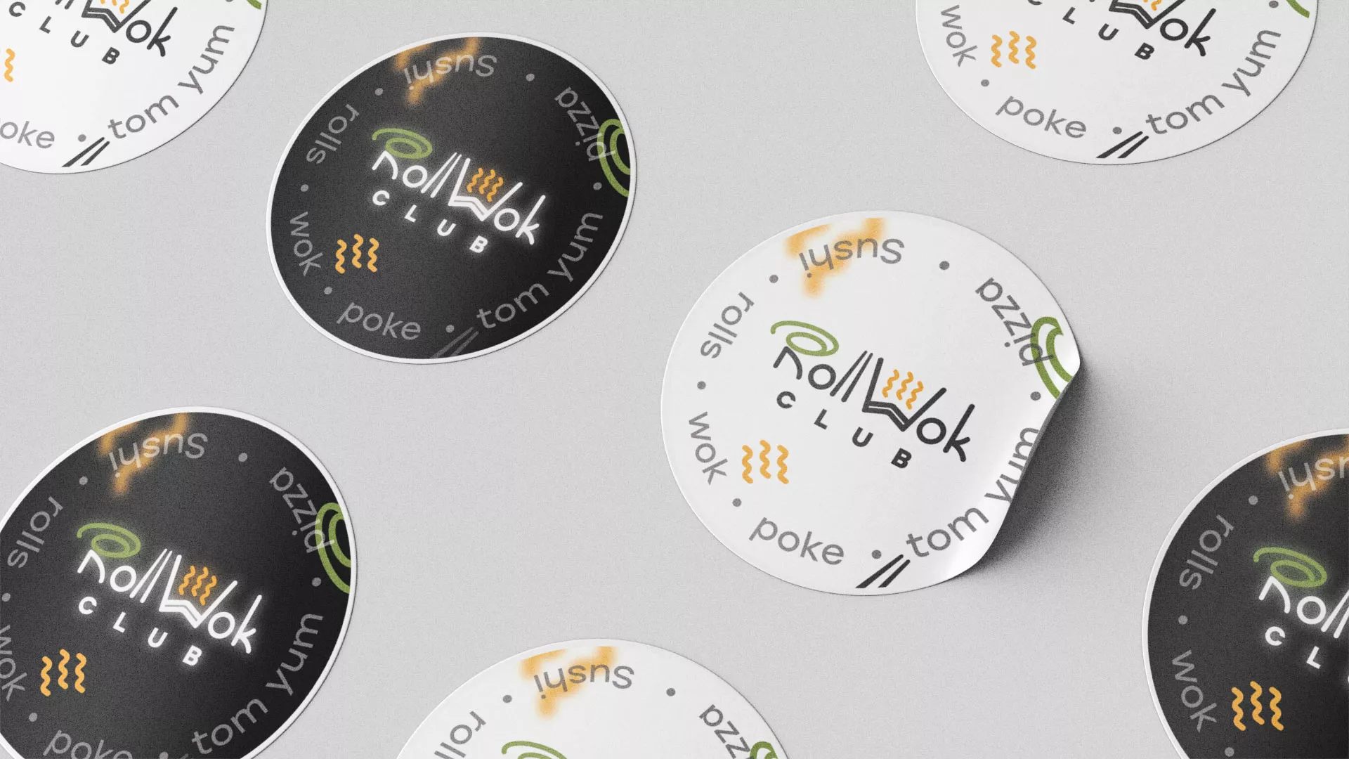 Разработка наклеек для суши-бара «Roll Wok Club» в Эртиле